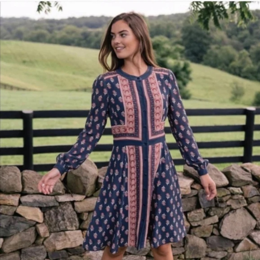 NWT Gal Meets Glam Carlene Dress Navy Floral Print Buttons